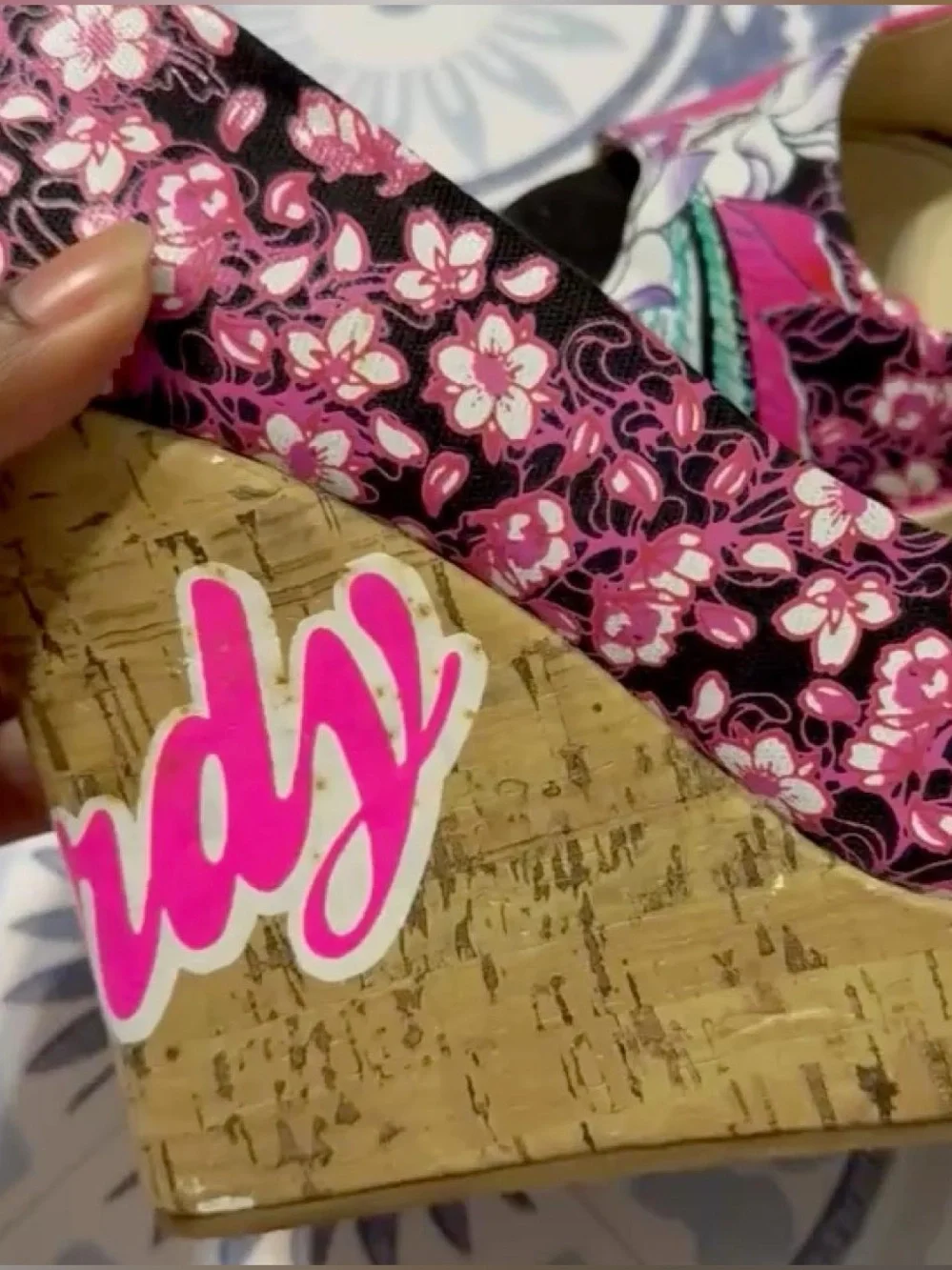 RARE Vintage Y2K Ed Hardy Black and Pink Wedges with Floral and Fish Print